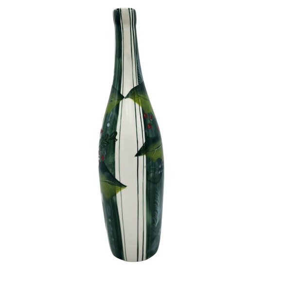 Nantucket Home Vintage Red Poinsettia Ceramic Bottle Vase Holiday Decor 11.7" - Picture 4 of 10